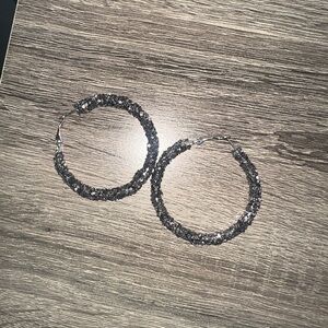 Textured Silver Hoop Earrings with Rope Design